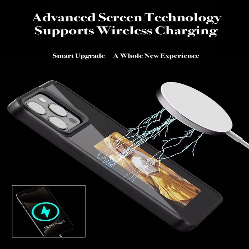 AI Smart Ink Screen iPhone Case with NFC & Holder for iPhone 12-15 - Wireless Charging