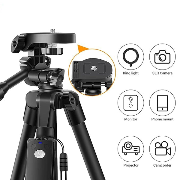 60Inch Aluminum Tripod with Remote, Travel Bag & Phone Mount for Cameras - Compatible 1/4 Screw Devices