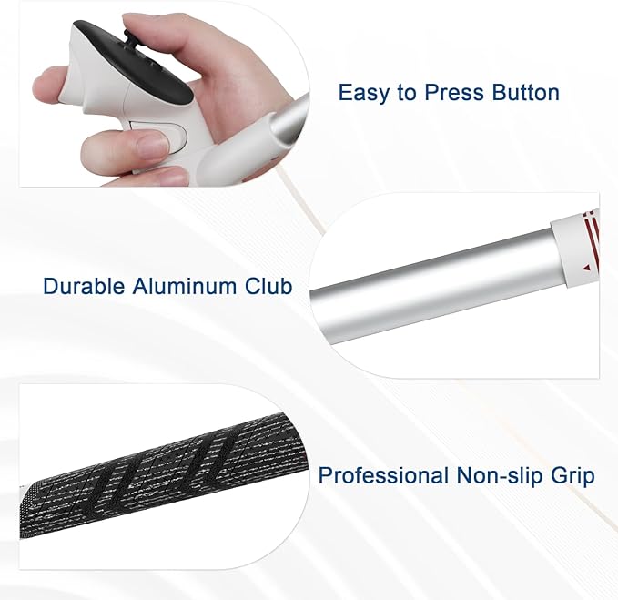 AMVR Golf Club Attachment for Meta Quest 3 - Non-Slip Grip Design - Durable Aluminum Club