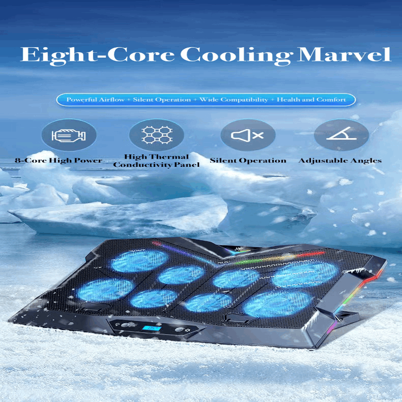Ultimate Laptop Cooling Stand with 8 Fans - Adjustable Height for Optimal Comfort
