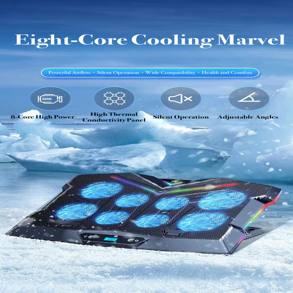 Ultimate Laptop Cooling Stand with 8 Fans - Adjustable Height for Optimal Comfort