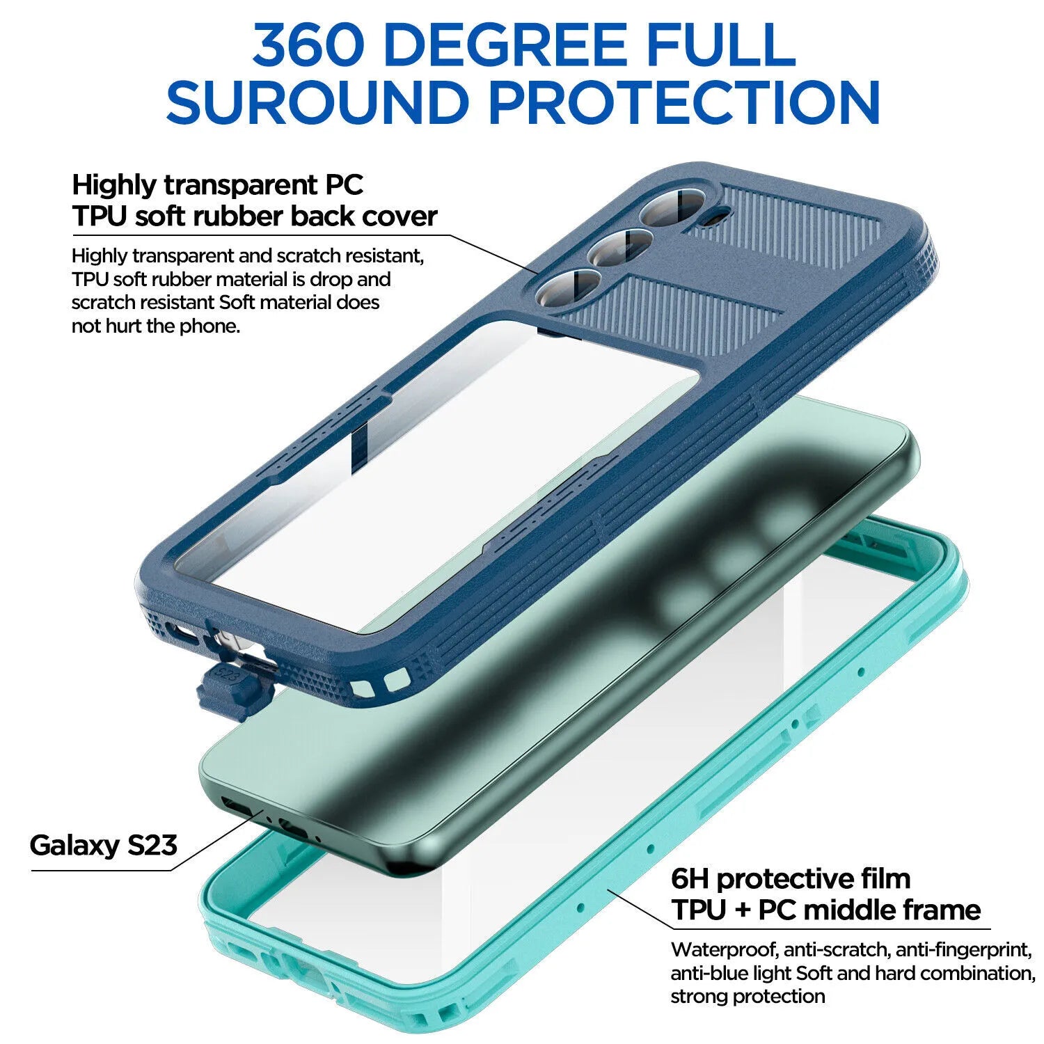 360° Rugged Case for Samsung Galaxy S23 - IP68 Waterproof & Shockproof