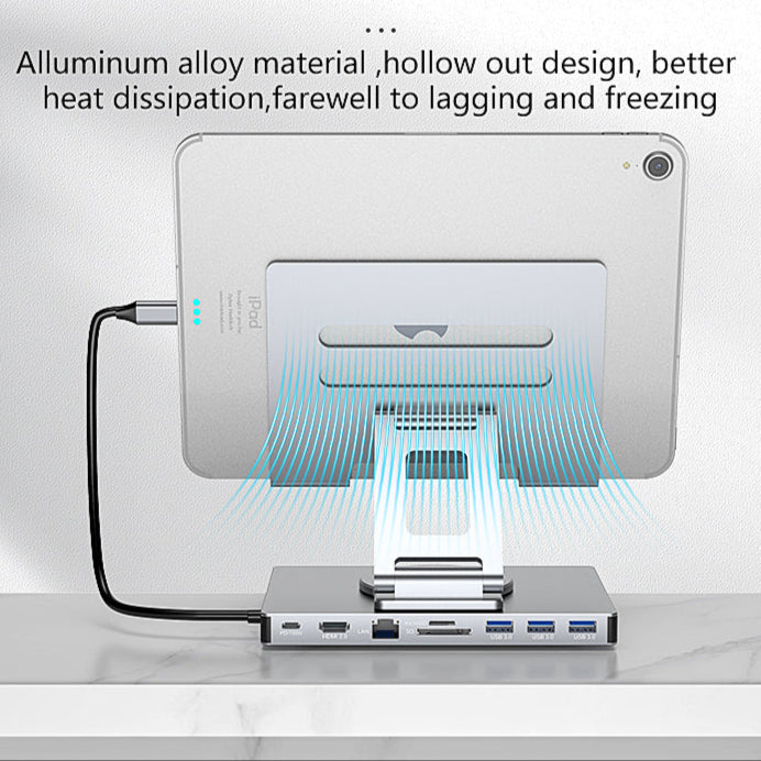 Heat Dissipation Aluminum 9-in-1 Type-C Hub & USB Docking Station with 4K60Hz HDMI & TF Card Slot