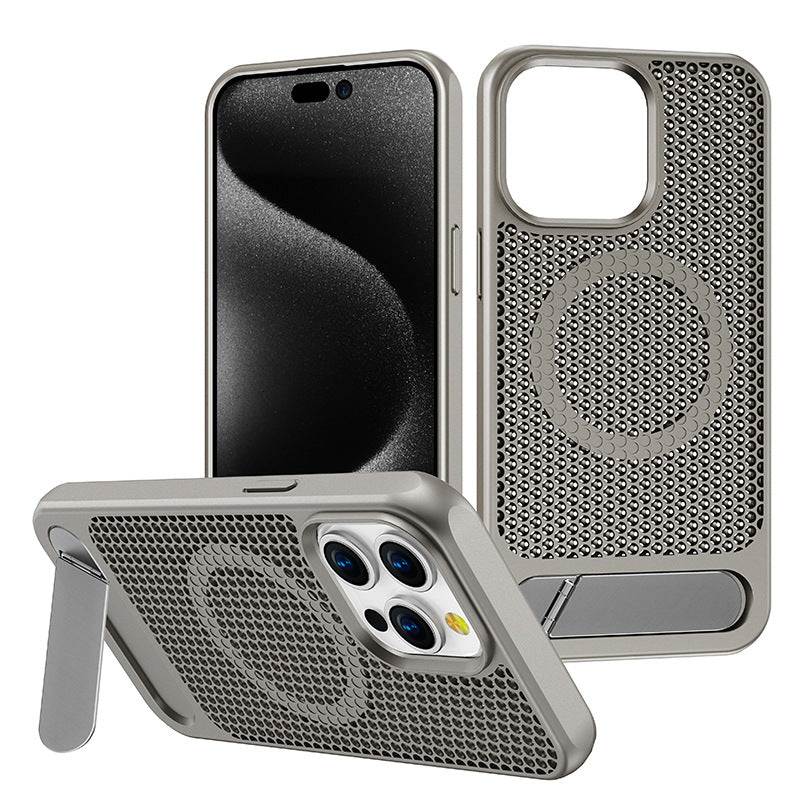 iPhone 13–16 Cooling Case with Kickstand & Drop Protection | MagSafe | Gray
