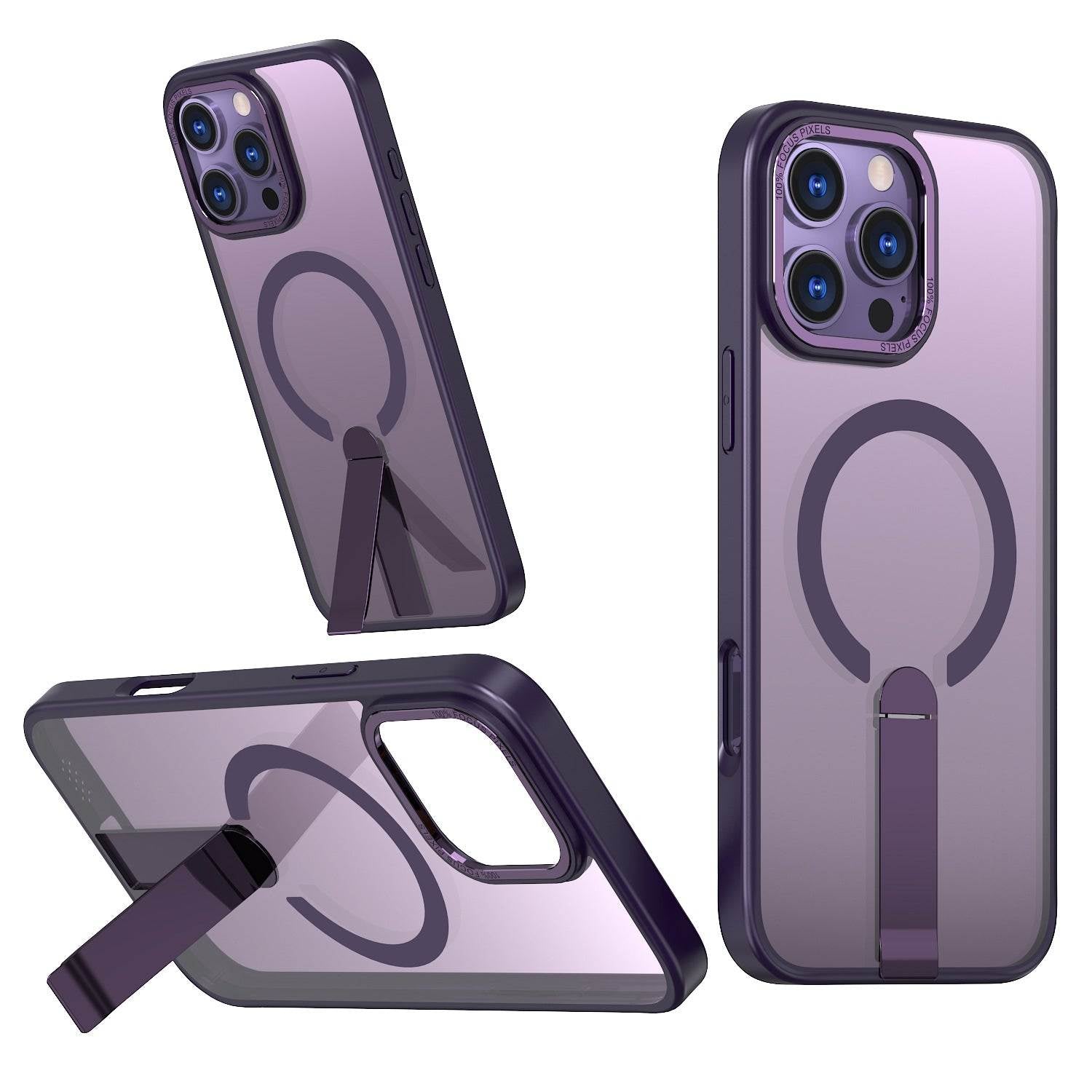 iPhone 13-16 MagSafe Compatible Transparent Case with Kickstand Ring | Purple