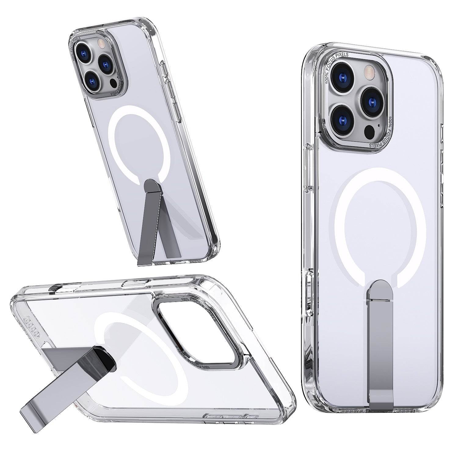 iPhone 13-16 MagSafe Compatible Transparent Case with Kickstand Ring | Transparent White
