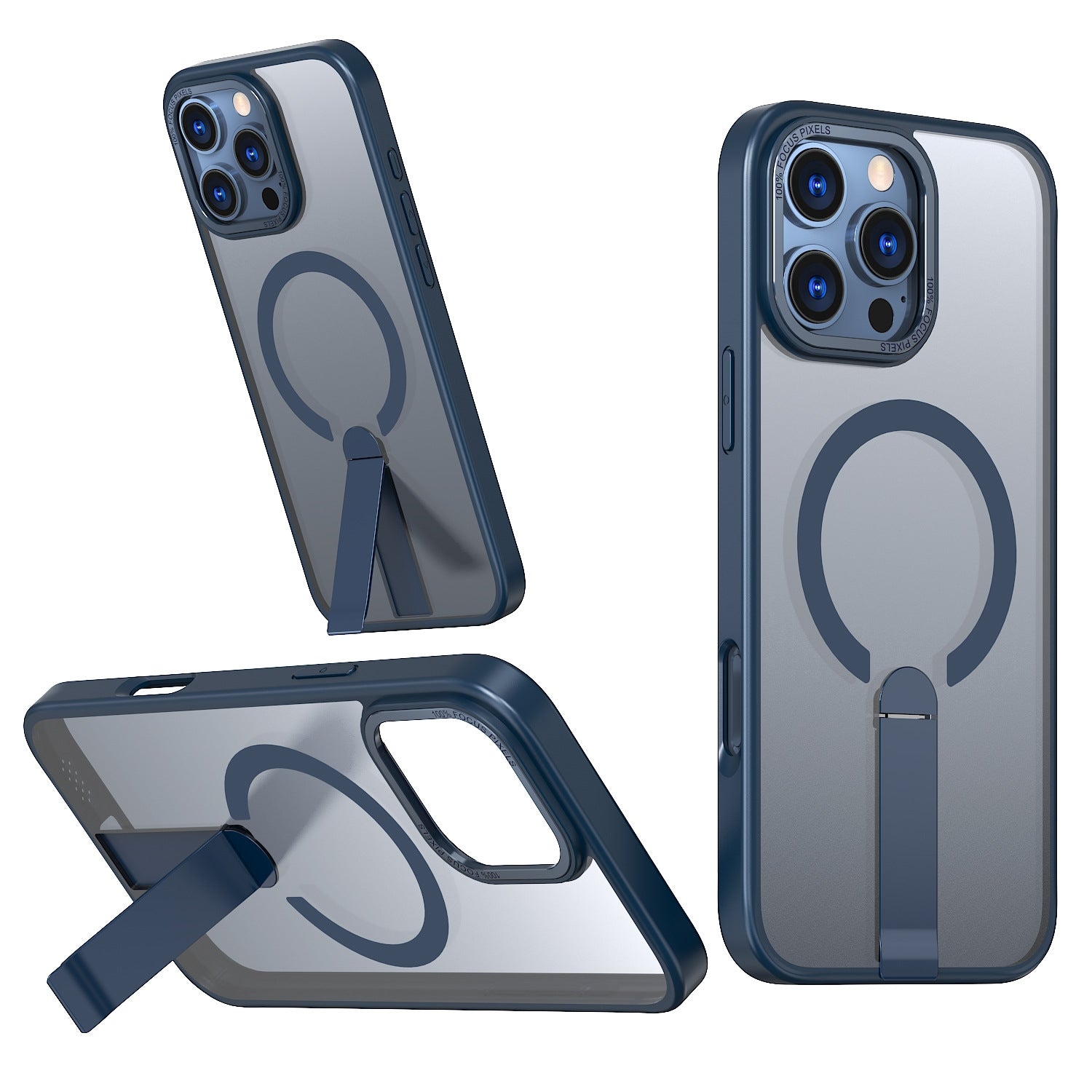 iPhone 13-16 MagSafe Compatible Transparent Case with Kickstand Ring | Blue