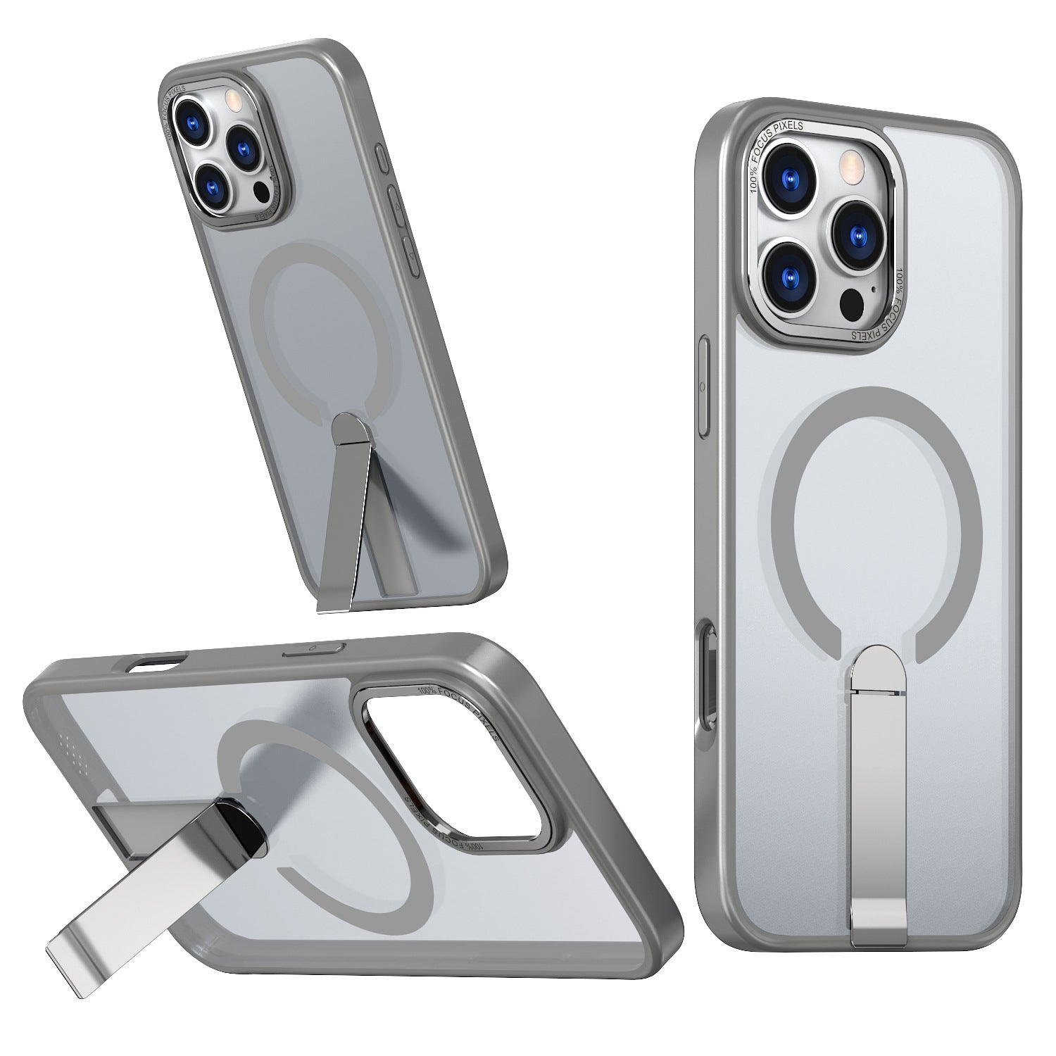 iPhone 13-16 MagSafe Compatible Transparent Case with Kickstand Ring | Gray