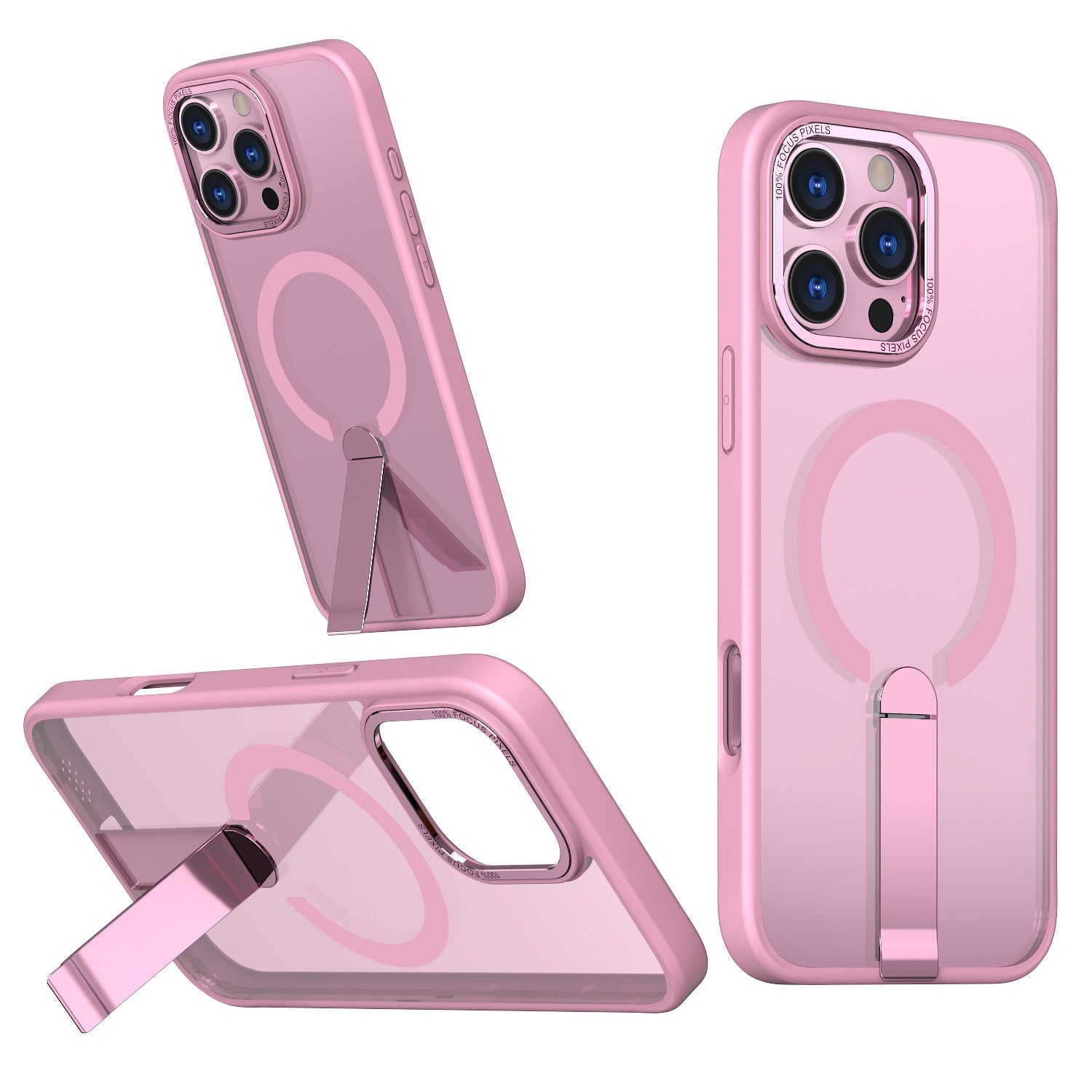 iPhone 13-16 MagSafe Compatible Transparent Case with Kickstand Ring | Pink