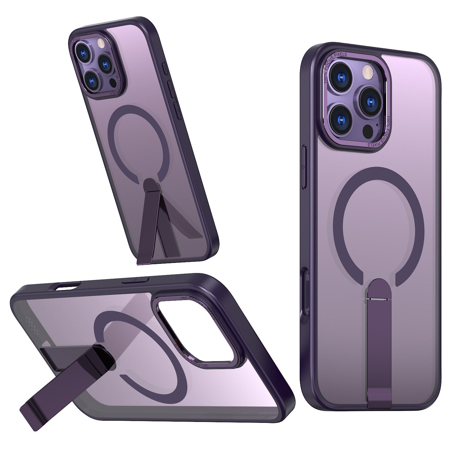iPhone 13-16 MagSafe Compatible Transparent Case with Kickstand Ring | Purple