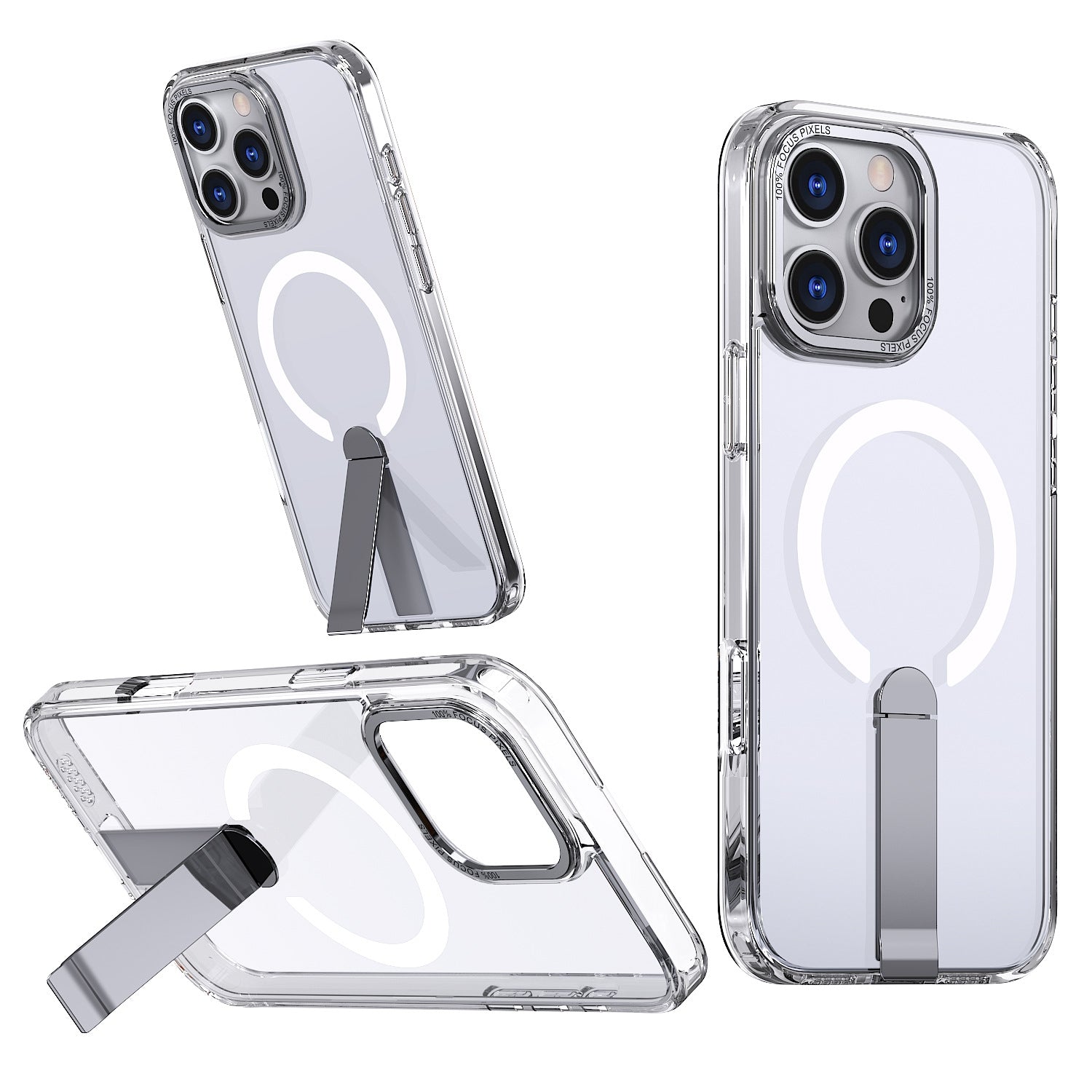 iPhone 13-16 MagSafe Compatible Transparent Case with Kickstand Ring | Transparent White