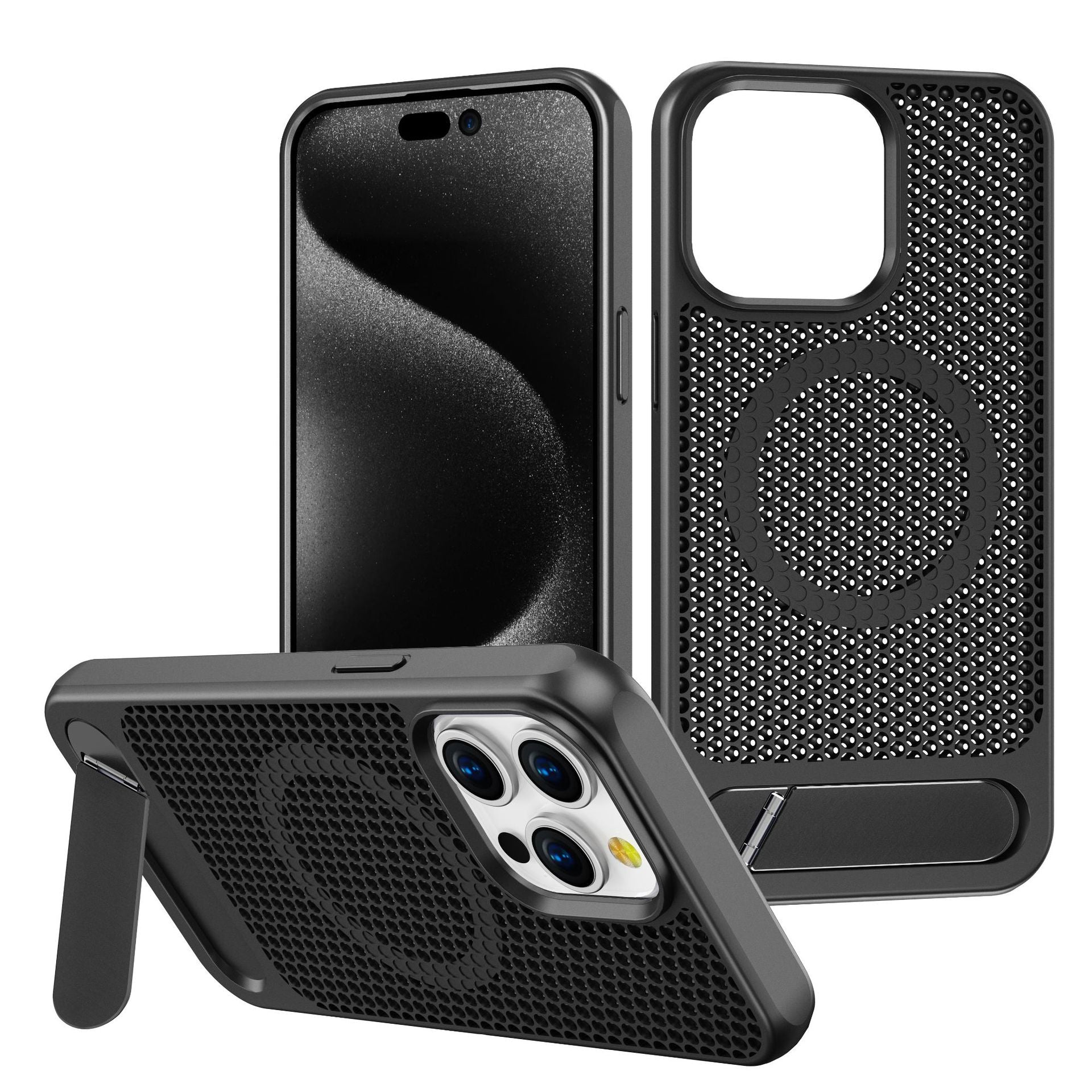 iPhone 13–16 Cooling Case with Kickstand & Drop Protection | MagSafe | Black