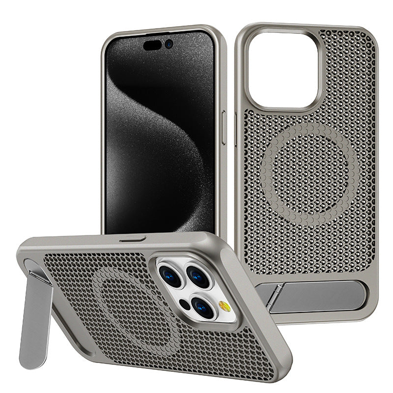 iPhone 13–16 Cooling Case with Kickstand & Drop Protection | MagSafe | Gray