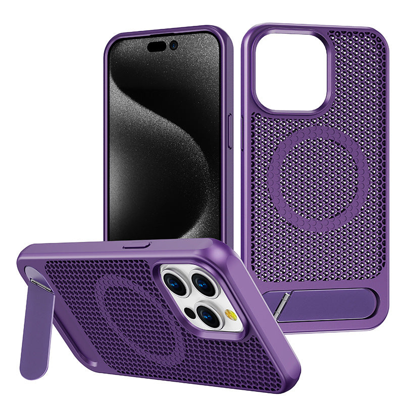 iPhone 13–16 Cooling Case with Kickstand & Drop Protection | MagSafe | Purple