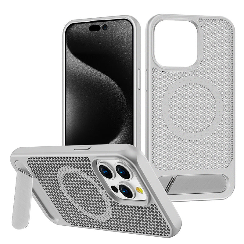 iPhone 13–16 Cooling Case with Kickstand & Drop Protection | MagSafe | Silver