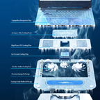 Adjustable D21 laptop cooler stand, designed with durable aluminum and plastic for reliable cooling and protection.