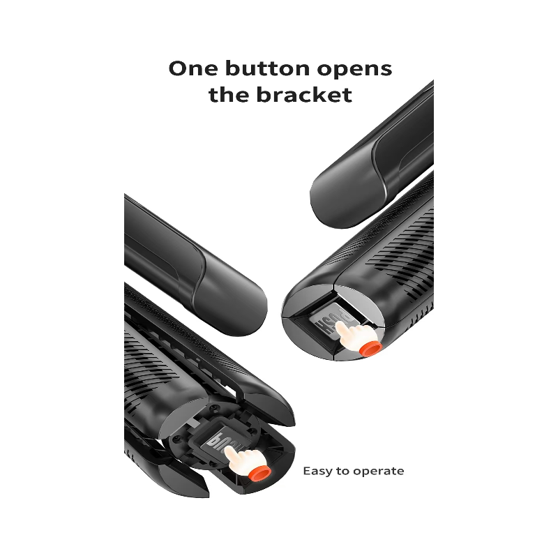 Selfie stick with 360° tracking and multi-function wireless remote - one button opens the bracket