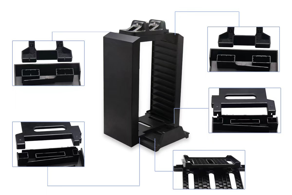 Cooling fan and dual controller charging station for PS4, complete with 12-disc storage for an organized setup