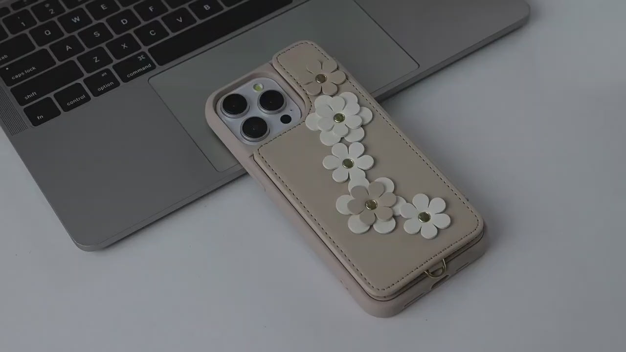 Crossbody Flower Leather iPhone Case with Cardholder & Detachable Lanyard | Intro