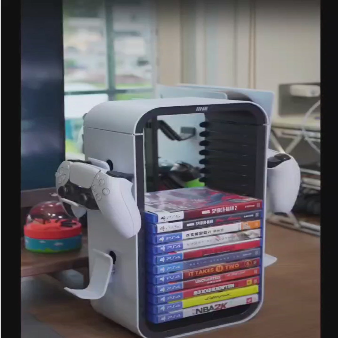 Game Storage Tower Organizer PS5/Xbox/Switch - 18 Disks | 4 Controller Holders - BeezSpeed