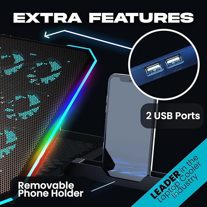 High-Performance Cooling Pad with Dual USB Ports - Removable Phone Holder