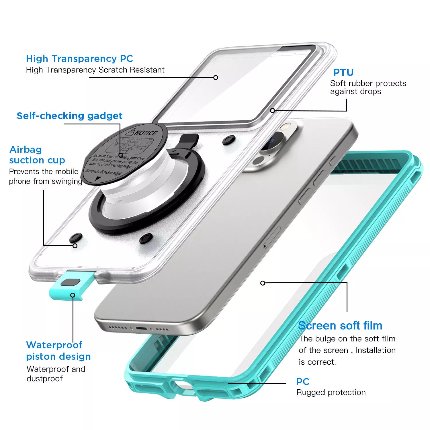 Waterproof Case for Phones 4.7" - 6.9" with Clear Sound and Touchscreen Use Underwater
