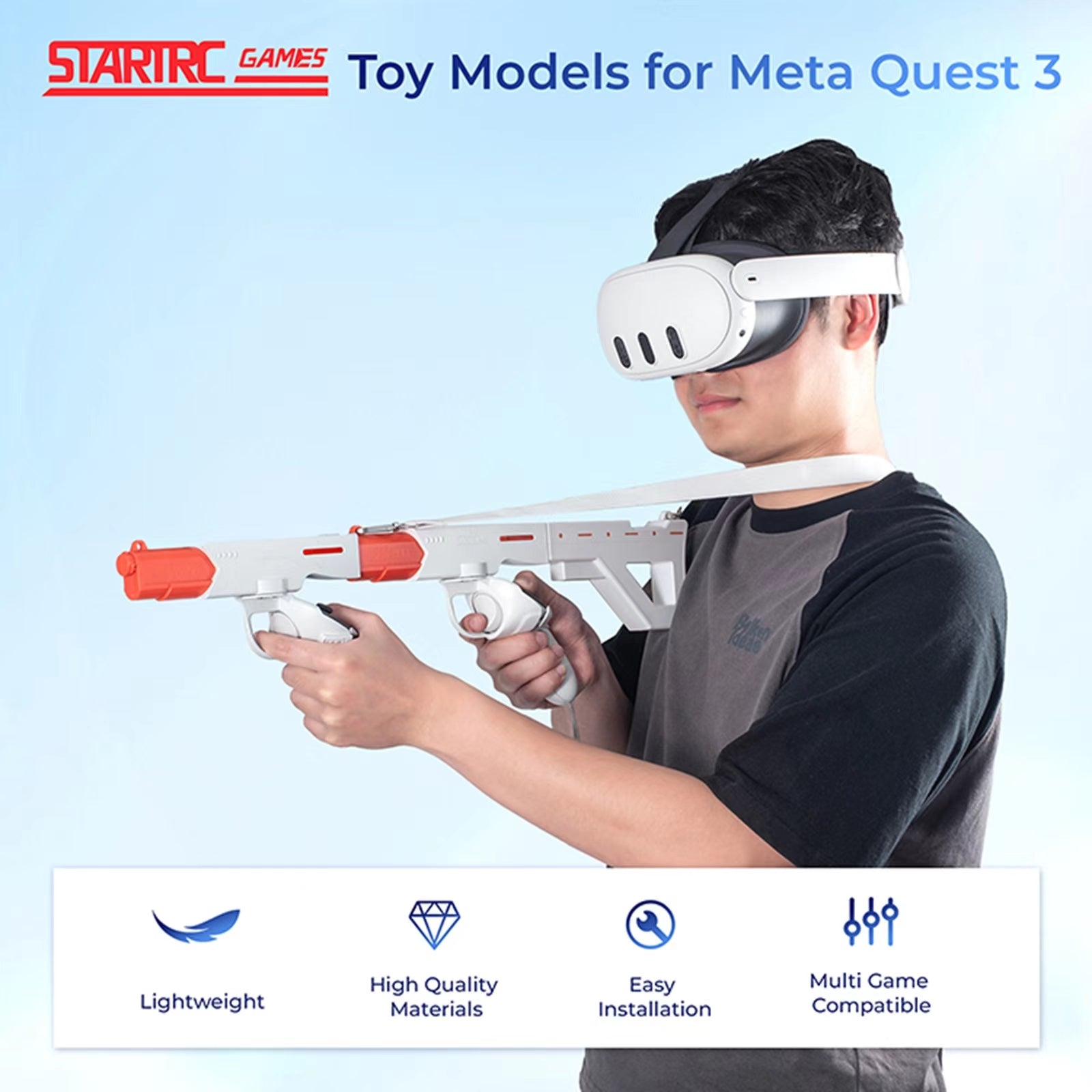 2-in-1 Magnetic VR Gun Stock for Meta Quest 3 – Rifle & Pistol Grip