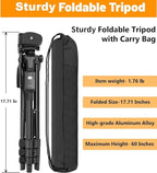 60Inch Aluminum Tripod with Remote, Travel Bag & Phone Mount for Cameras - Sturdy Foldable Tripod