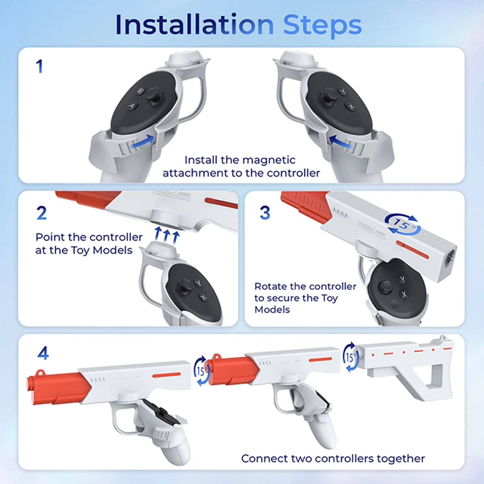 2-in-1 Magnetic VR Gun Stock for Meta Quest 3 – Rifle & Pistol Grip